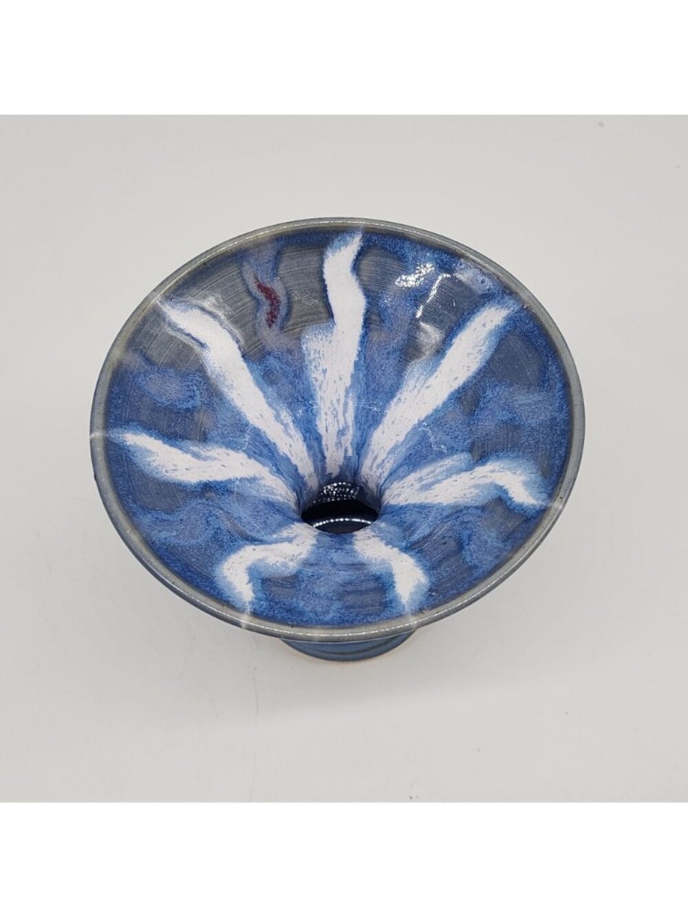 Handmade Blue Ceramic Candle Holder or Vase Unique White Drip Artist Signed - Picture 3 of 7